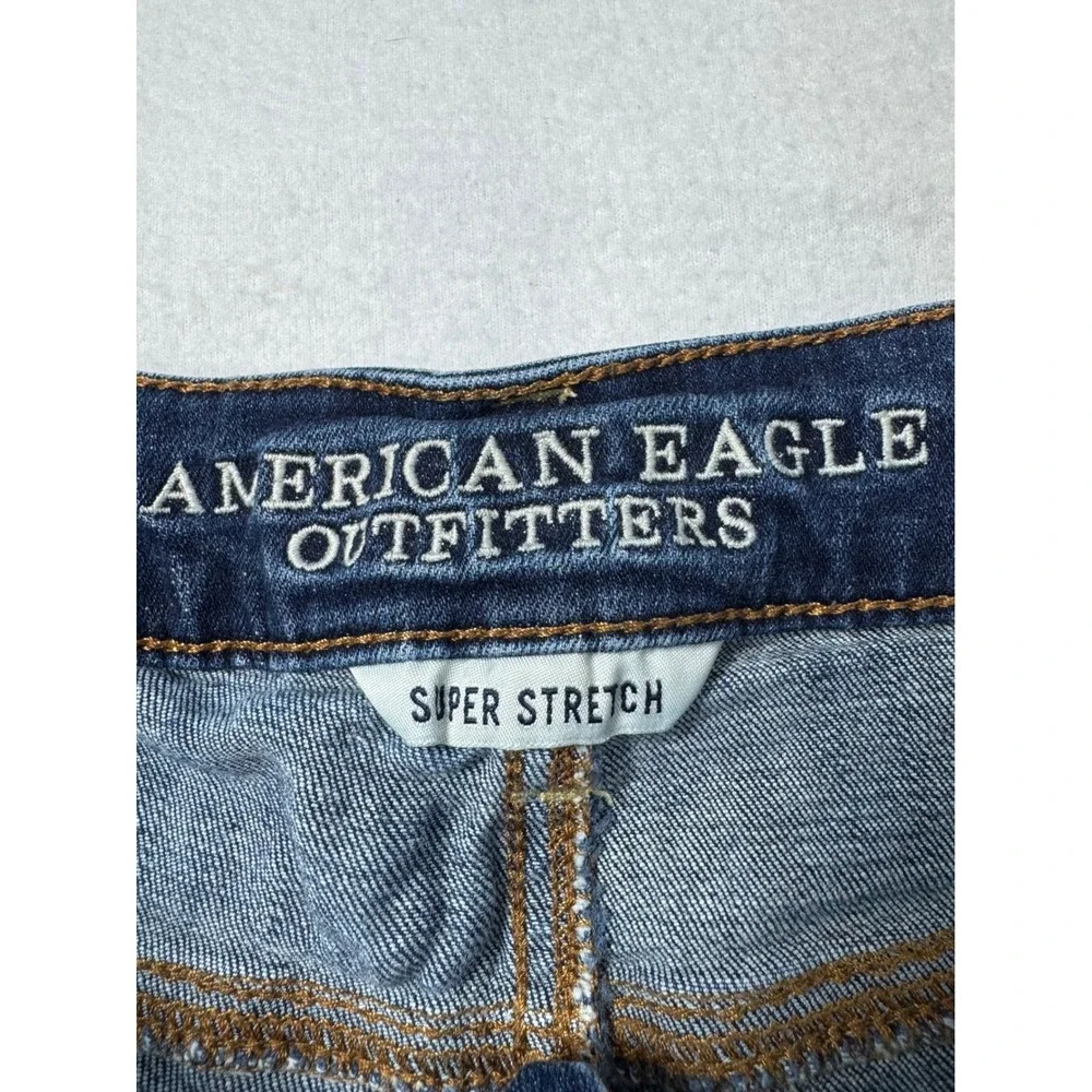 Boho American Eagle Women 12 Shortie Shorts Dark Wash Super Stretch Raw‎ Hem